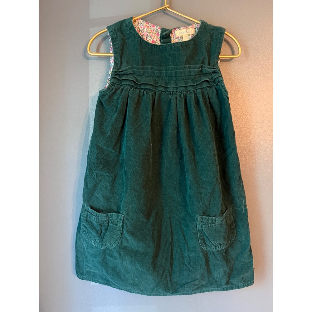 JoJo Maman Bebe Girls Green Corduroy Floral Lined Jumper Dress Size 4-5 Years